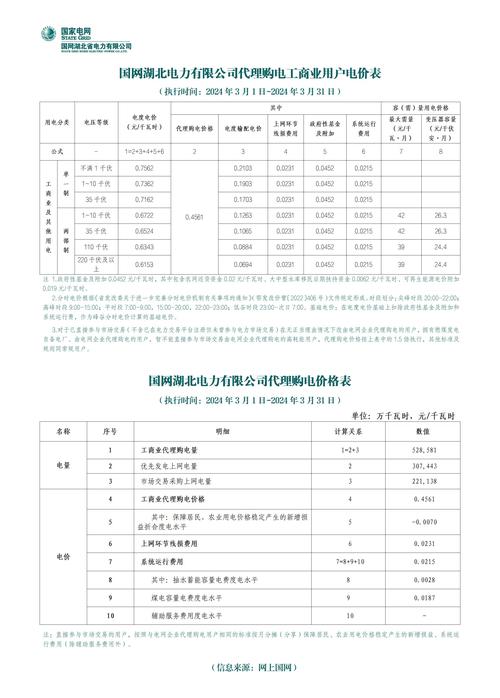 国网湖北电力2024年3月代理购电工商业用户电价解析与商务代理代办服务指南